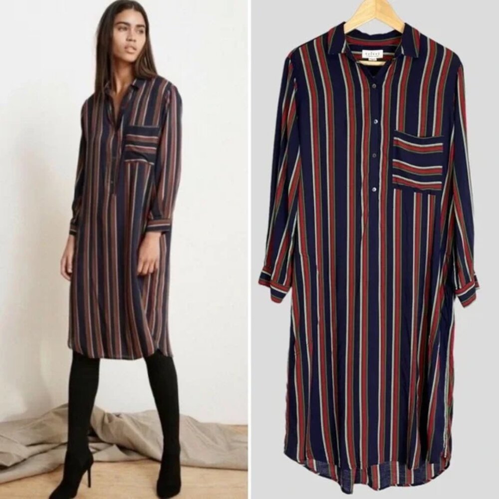 Velvet by Graham & Spencer Striped Shirt Dress Pero Long Sleeve Size Medium